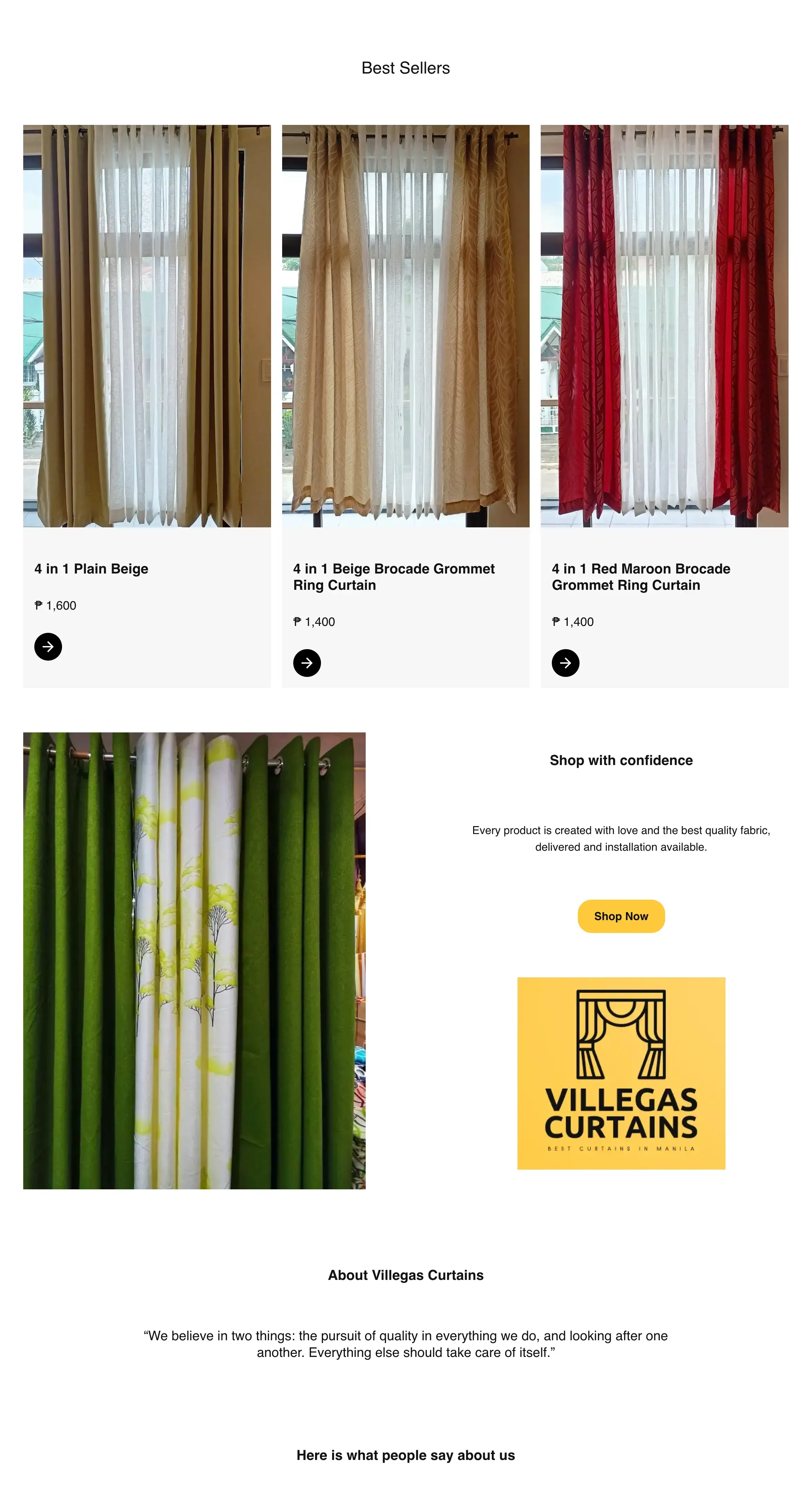 Villegas Curtains e-commerce website showcasing custom window treatments and home decor products